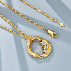 Glojewels Gold Vine Design Natural Garnet & Topaz Round Cut Silver Pendant Necklace