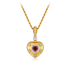 Glojewels Gold Eternal Love Halo Natural Garnet Heart Cut Silver Pendant Necklace