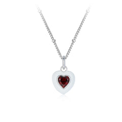 Glojewels Valentine's Day Natural Garnet Heart Cut Silver Pendant Necklace