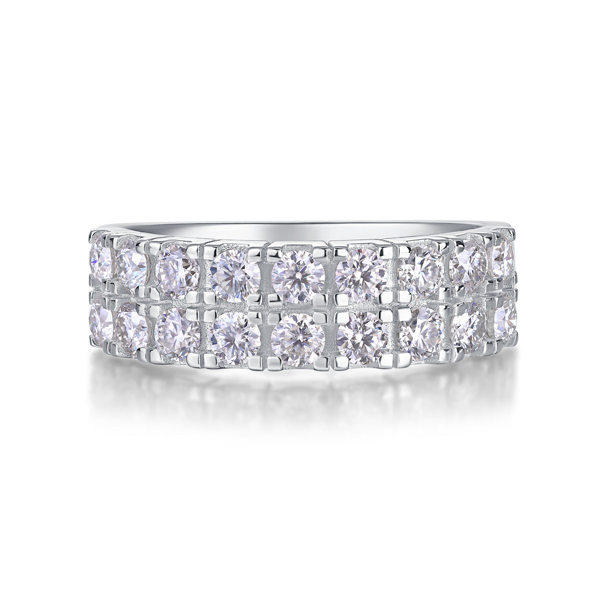 Glojewels Half-eternity 2-rows White Sapphire Moissanite Round Cut Silver Band Ring