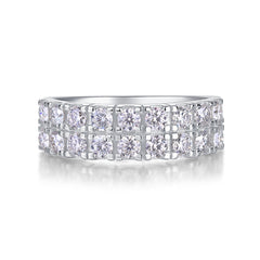 Glojewels Half-eternity 2-rows White Sapphire Moissanite Round Cut Silver Band Ring