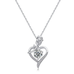Glojewels Rose Heart 1ct White Moissanite Round Cut Silver Pendant Necklace