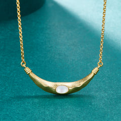 Glojewels Gold Smile Shape Mother of Pearl Oval Cut Silver Pendant Necklace