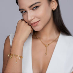 Glojewels Gold Adjustable Heart Clover White Moissanite Round Cut Silver Chain Bracelet