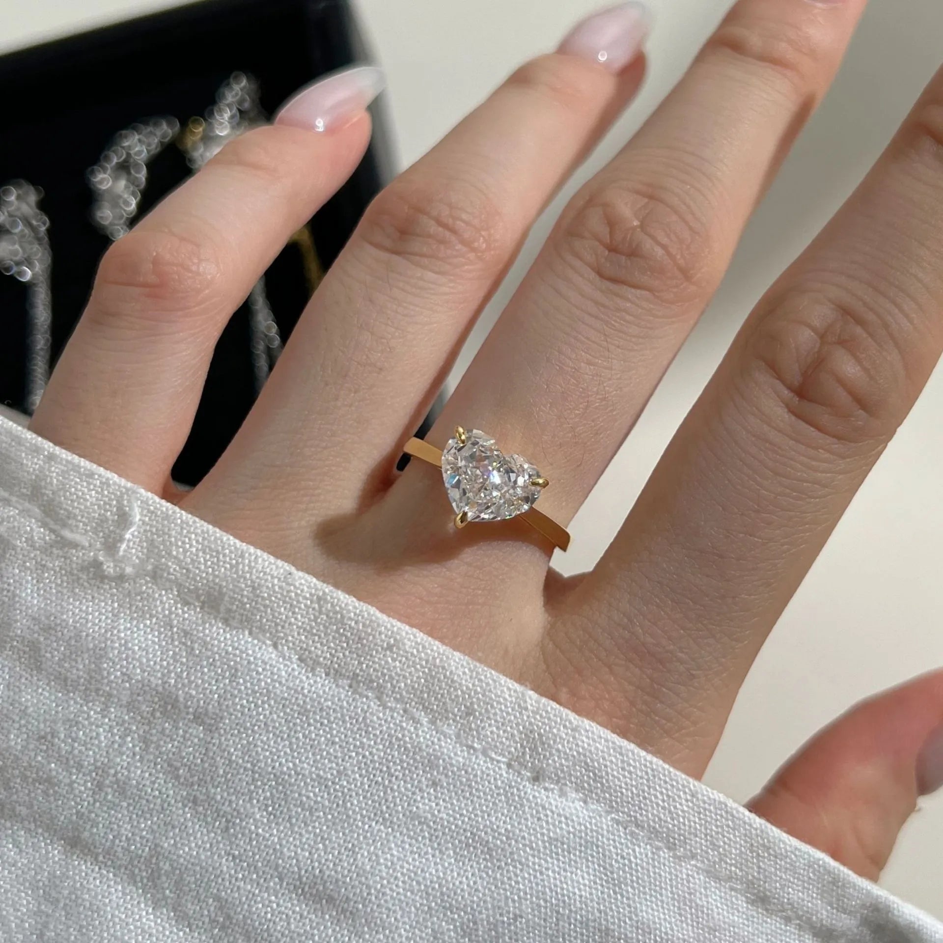 Glojewels Solitaire Gold Tone White Sapphire Heart Cut Silver Ring