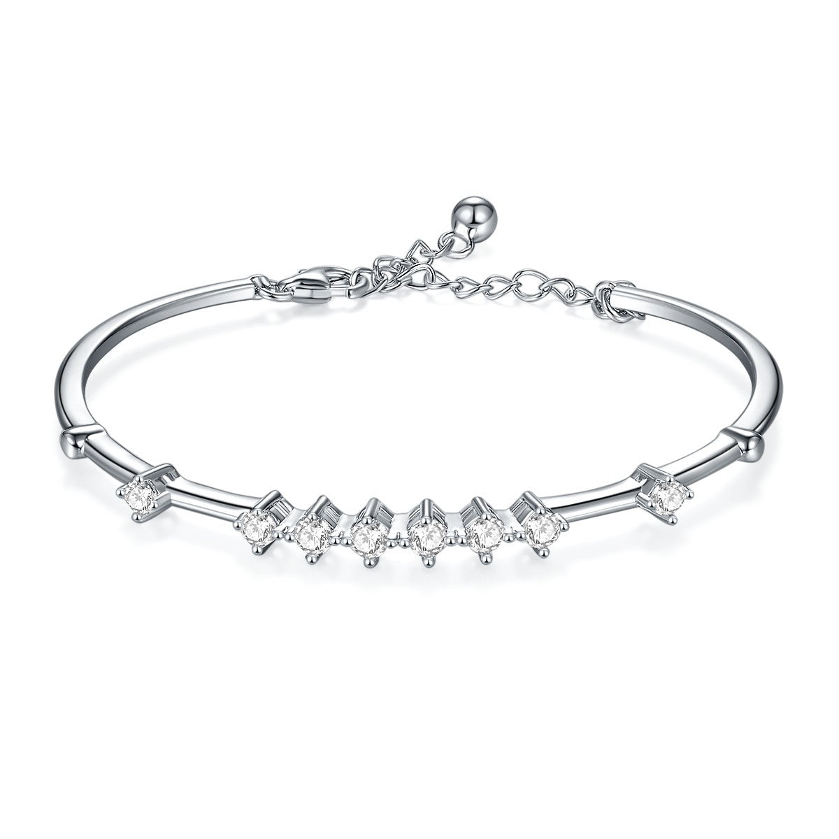 Glojewels Valentine's Day Simple 4-claw White Moissanite Round Cut Silver Bracelet