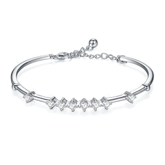 Glojewels Valentine's Day Simple 4-claw White Moissanite Round Cut Silver Bracelet