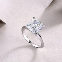 Glojewels Solitaire White Sapphire 6ct Moissanite Asscher Cut Silver Ring