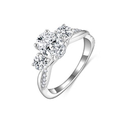 Glojewels Three Stone Twist 1.5ct White Moissanite Oval Cut Silver Ring