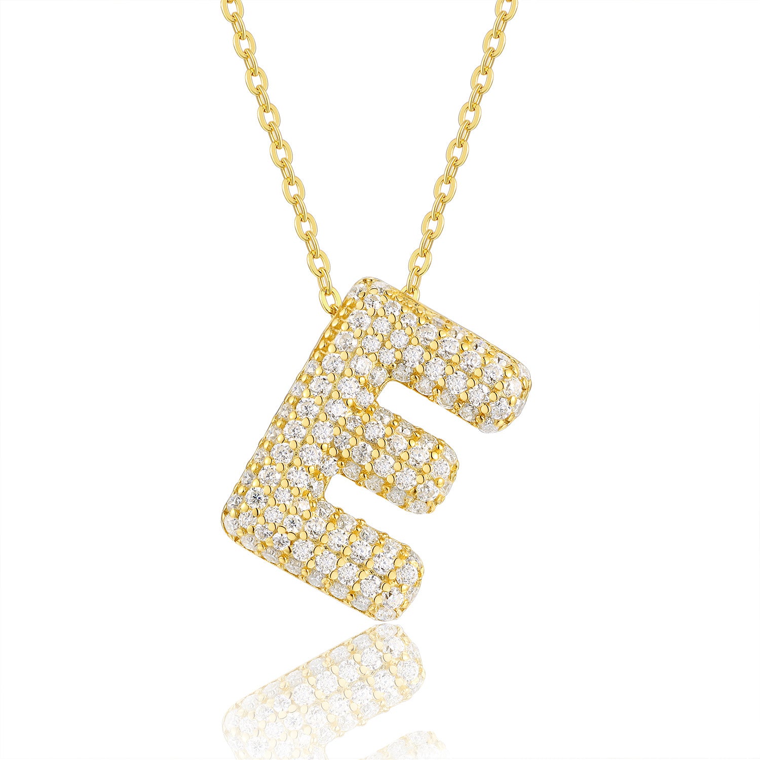 Glojewels Gold A-Z Letters White Moissanite Round Cut Silver Pendant Necklace