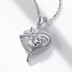 Glojewels Rose Heart 1ct White Moissanite Round Cut Silver Pendant Necklace