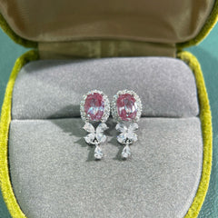 Glojewels Halo Flowwer Design Alexandrite Oval & Pear Cut Silver Drop Earring