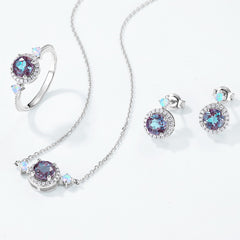 Glojewels Halo Opal Alexandrite Round Cut Silver Pendant Necklace