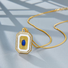 Glojewels Gold Double-Sided Natural Lapis Lazuli Oval Cut Silver Pendant Necklace