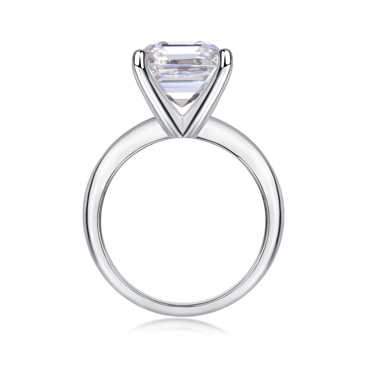Glojewels Solitaire White Sapphire 6ct Moissanite Asscher Cut Silver Ring