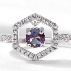 Glojewels Halo Half Eternity Alexandrite Round Cut Silver Ring
