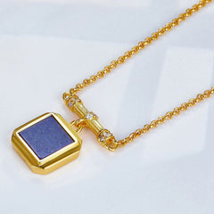 Glojewels Gold Square Minimalist Design Natural Lapis Lazuli Princess Cut Silver Pendant Necklace