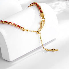 Glojewels Gold Red Rope Adjustable Slider Bead Silver Bracelet