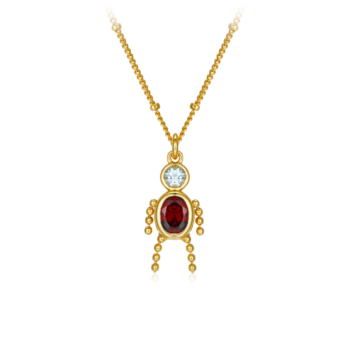 Glojewels Gold Joyful Spirit Natural Topaz & Garnet Round & Oval Cut Silver Pendant Necklace