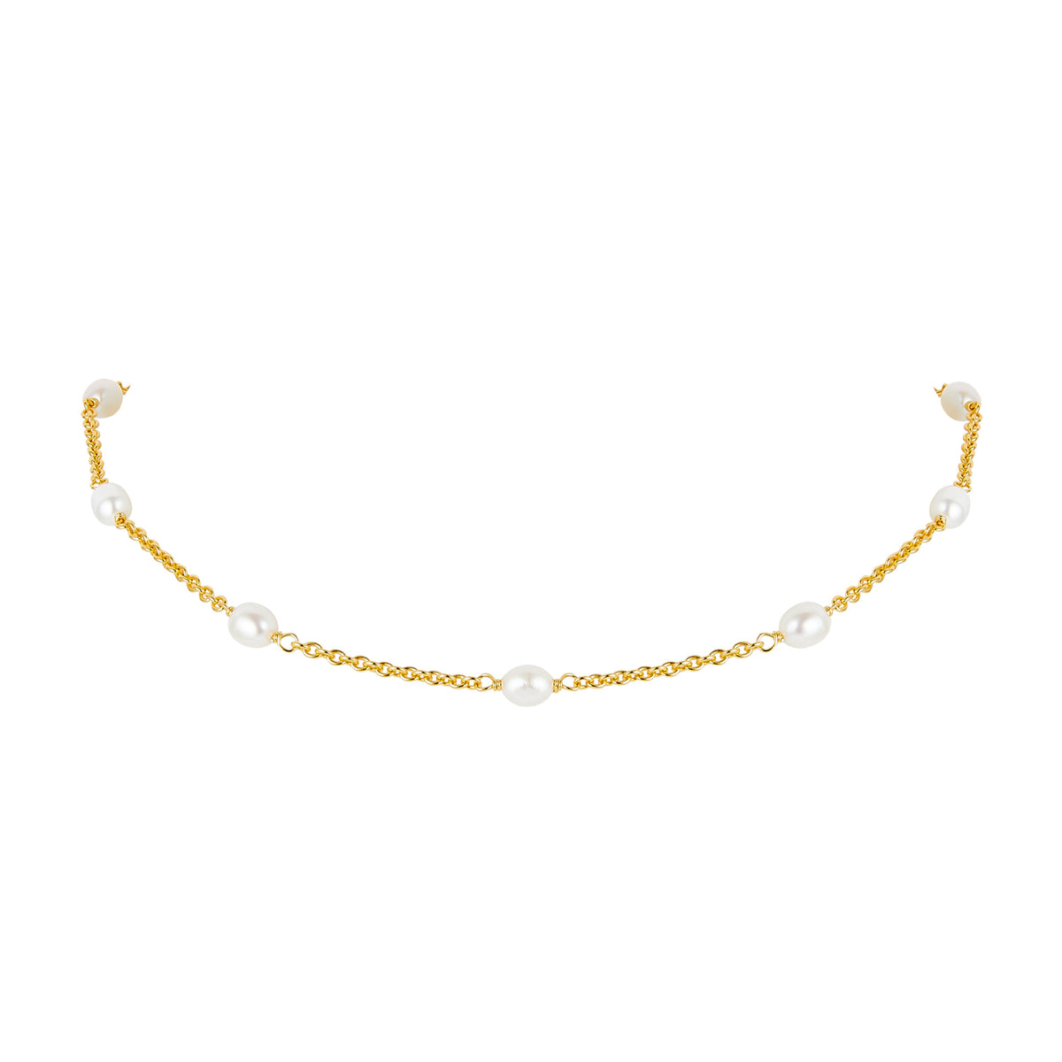 Glojewels Gold Simple Natural Freshwater Pearls Silver Beaded Necklace