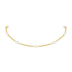 Glojewels Gold Simple Natural Freshwater Pearls Silver Beaded Necklace