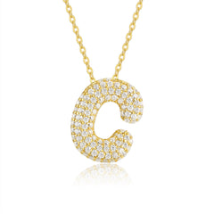 Glojewels Gold A-Z Letters White Moissanite Round Cut Silver Pendant Necklace