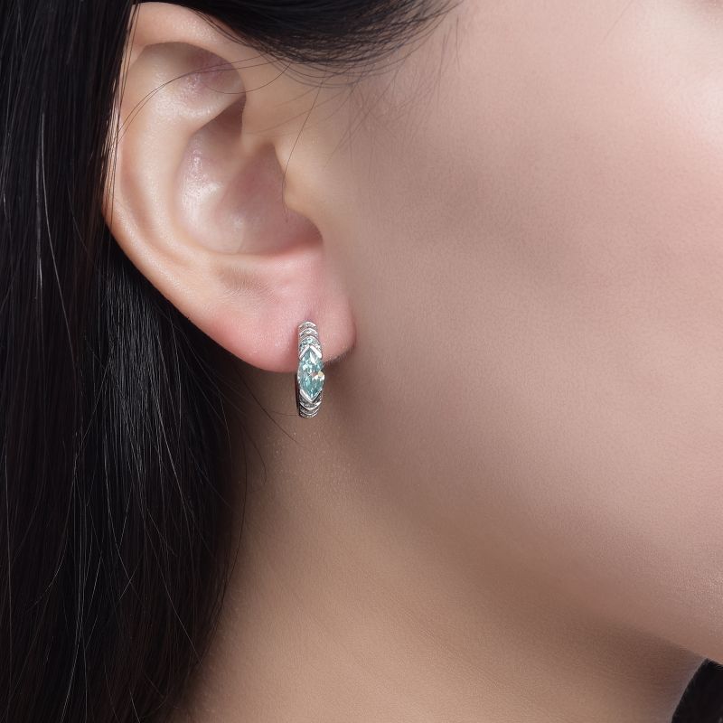 Glojewels Vintage 0.5ct Blue-green Moissanite Marquise Cut Silver Hoop Earring