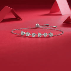 Glojewels Classical Adjustable 3ctw White Moissanite Round Cut Silver Chain Bracelet