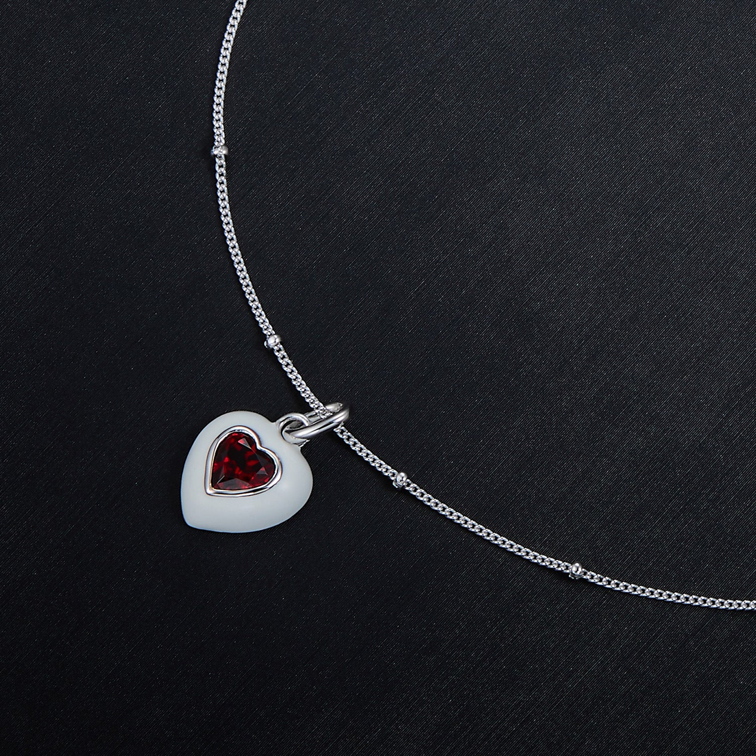Glojewels Valentine's Day Natural Garnet Heart Cut Silver Pendant Necklace