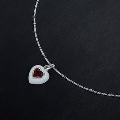 Glojewels Valentine's Day Natural Garnet Heart Cut Silver Pendant Necklace
