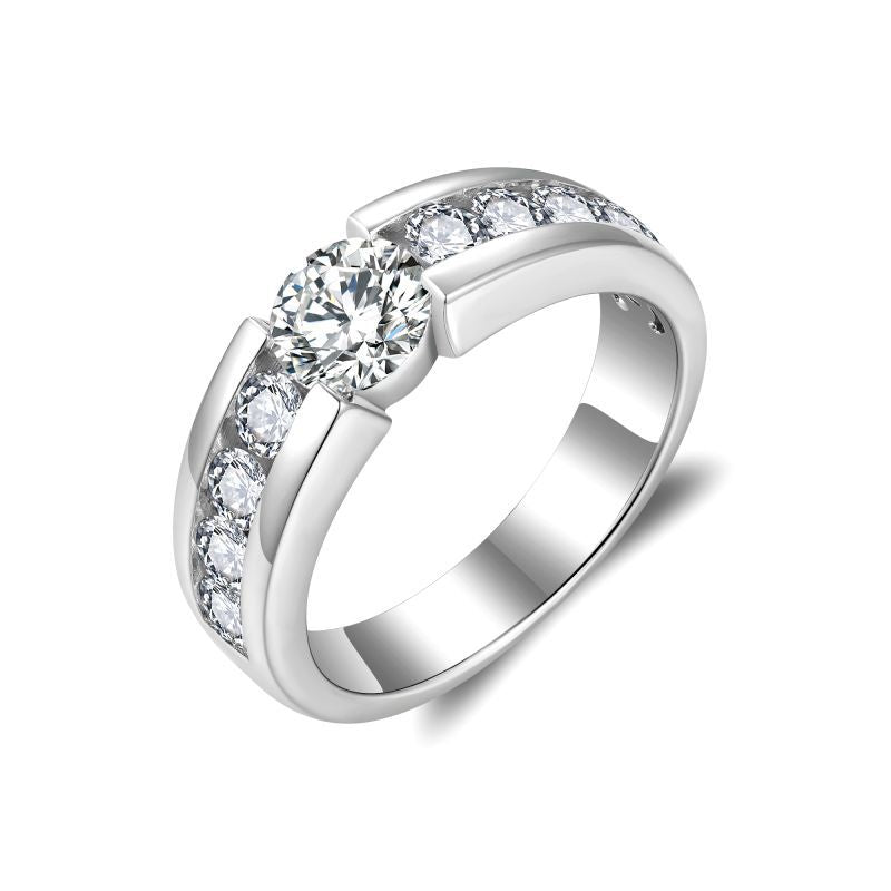 Glojewels Hlaf Eternity 1ct White Moissanite Round Cut Silver Men's Ring