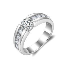 Glojewels Hlaf Eternity 1ct White Moissanite Round Cut Silver Men's Ring