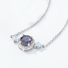 Glojewels Halo Opal Alexandrite Round Cut Silver Pendant Necklace