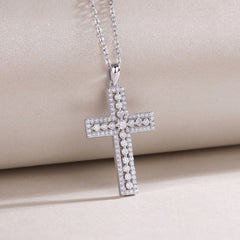 Glojewels Cross Clavicle White Round Cut Moissanite Pendant Necklace