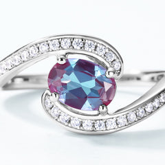 Glojewels Bypass Classical Alexandrite Oval Cut Silver Ring