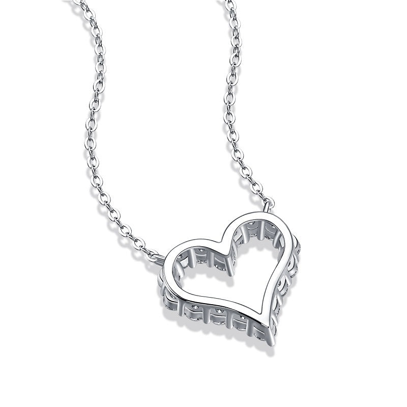 Glojewels Classic Heart White Round Cut Moissanite Pendant Necklace