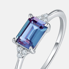 Glojewels Three Stone Alexandrite Emerald Cut Silver Ring