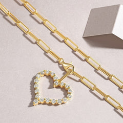 Glojewels Gold Tone Halo White Round Cut Moissanite Pendant Necklace