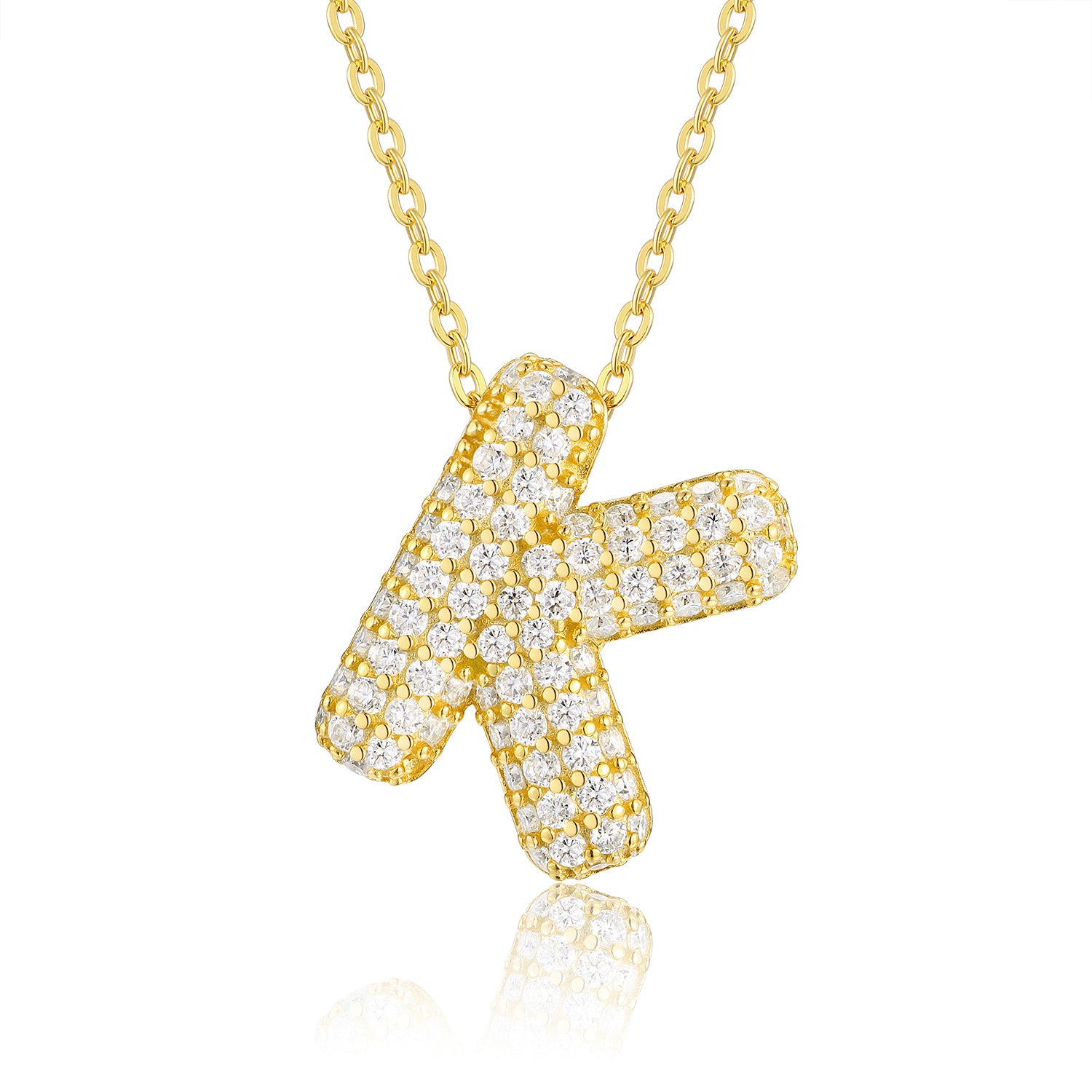 Glojewels Gold A-Z Letters White Moissanite Round Cut Silver Pendant Necklace