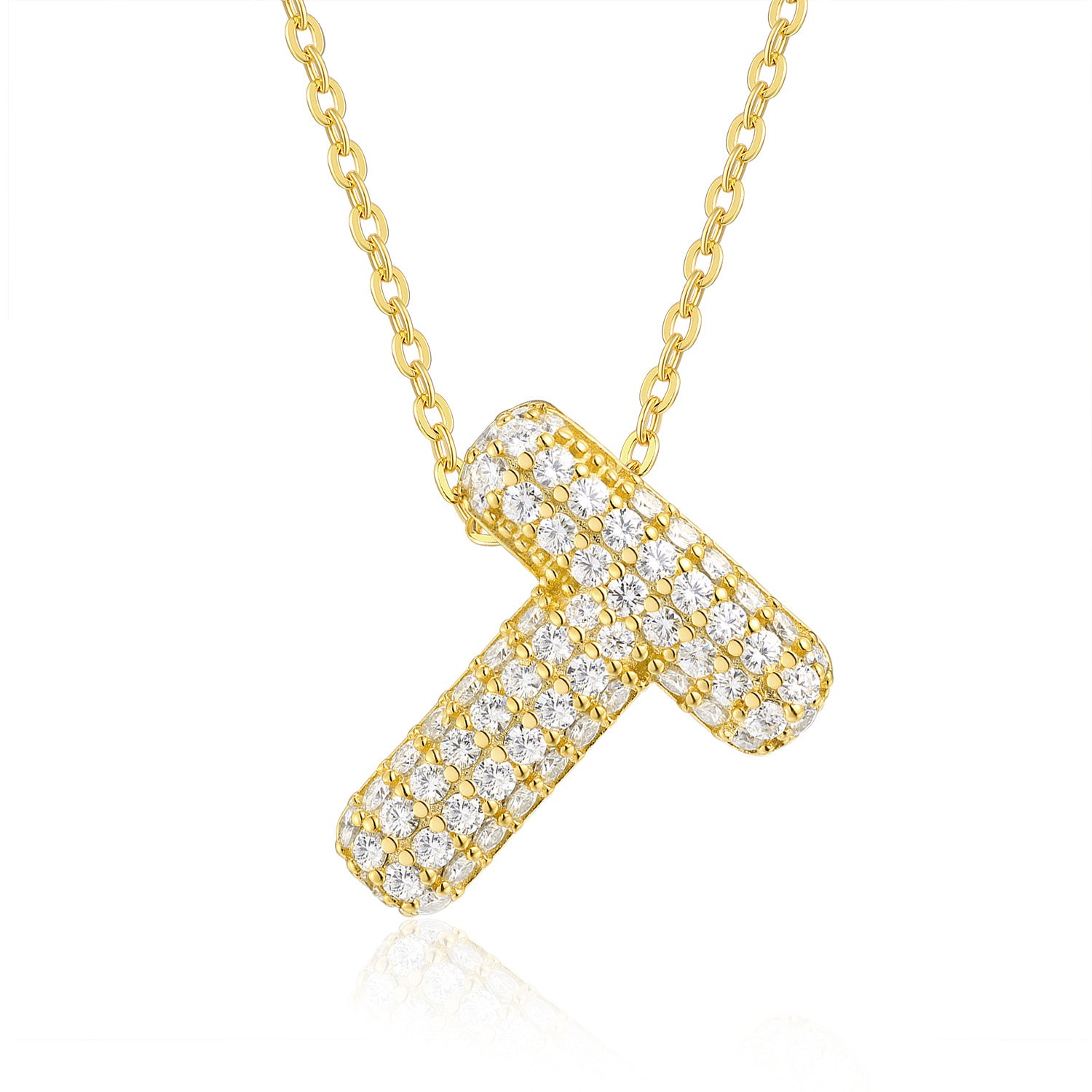 Glojewels Gold A-Z Letters White Moissanite Round Cut Silver Pendant Necklace