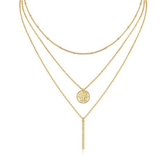Glojewels Gold Coins White Moissanite Round Cut Silver Layered Necklace