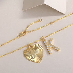 Glojewels Gold Heart Letter K White Moissanite Round Cut Silver Double Pendant Necklace