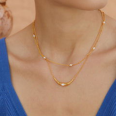 Glojewels Gold Smile Shape Mother of Pearl Oval Cut Silver Pendant Necklace