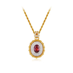 Glojewels Gold Retro Halo Natural Garnet Oval Cut Silver Twist Chain Pendant Necklace