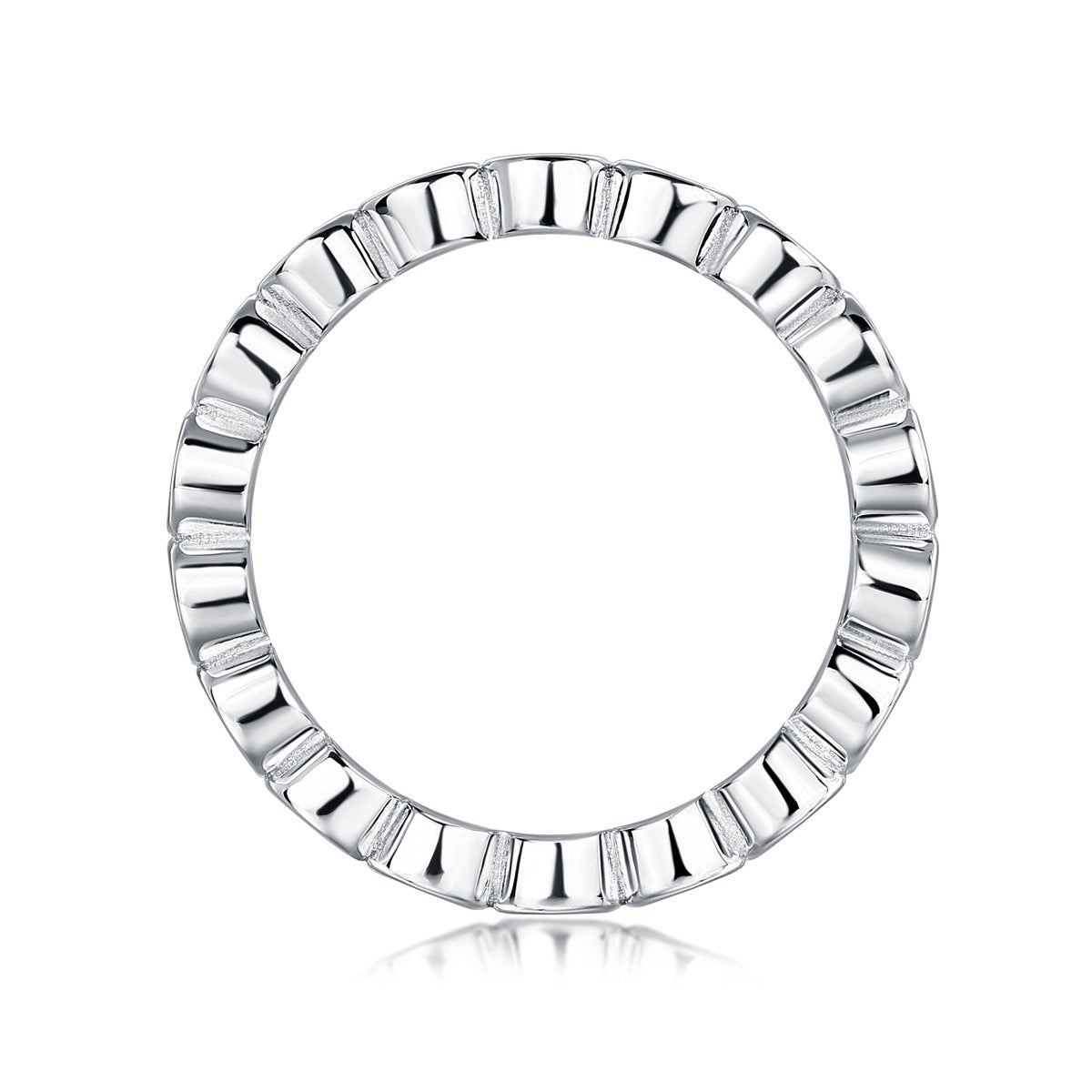 Glojewels Simple Eternity White Sapphire Moissanite Round Cut Silver Band Ring