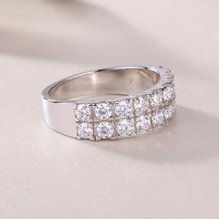Glojewels Half-eternity 2-rows White Sapphire Moissanite Round Cut Silver Band Ring