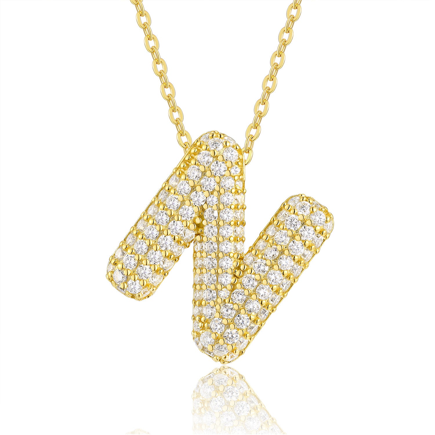 Glojewels Gold A-Z Letters White Moissanite Round Cut Silver Pendant Necklace