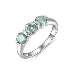 Glojewels Three Stone 1.5ctw Blue-green Moissanite Round Cut Silver Ring