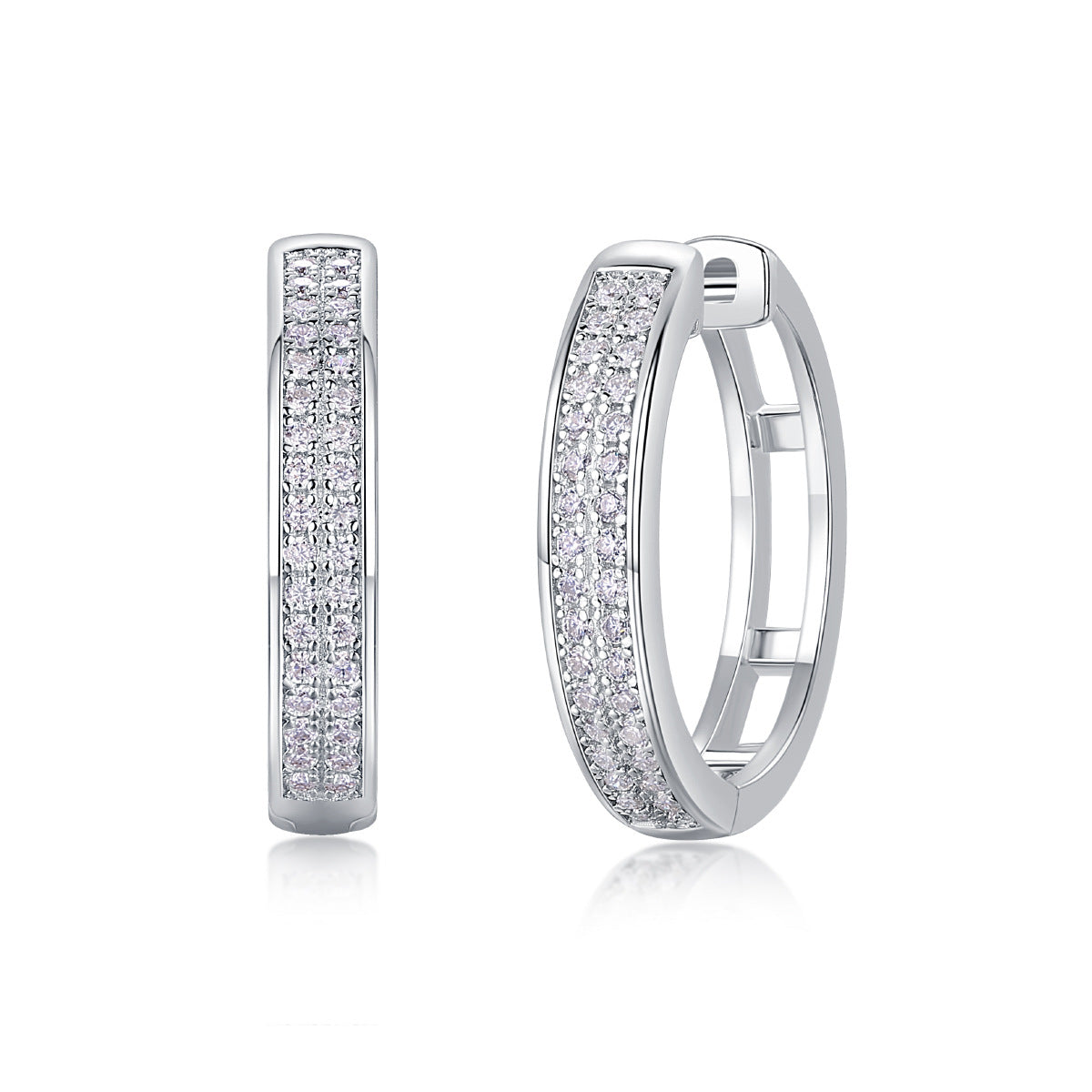 Glojewels Double Rows White Round Cut 4.8ctw Moissanite Hollowed-out Clip Earring
