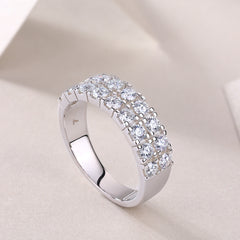 Glojewels Half-eternity 2-rows White Sapphire Moissanite Round Cut Silver Band Ring